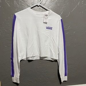 White Cropped Vans Shirt w/ Pink/Purple Stripes